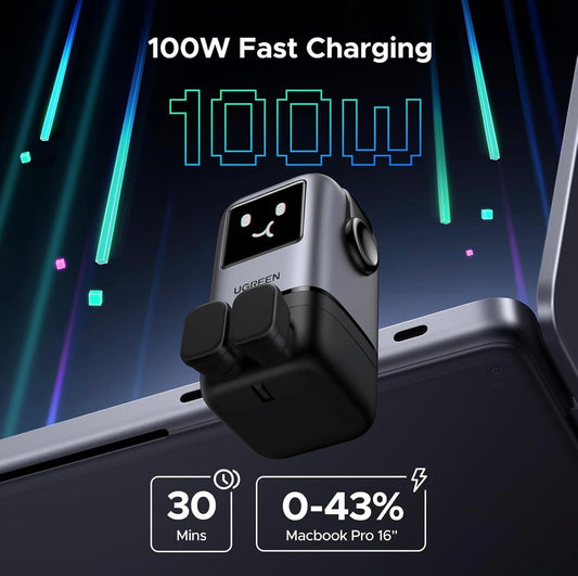 UGREEN UNO 100W USB C Charger 4-Port Nexode 100W GaN,LED Display,Compact Funny Fast Charger Type C Power