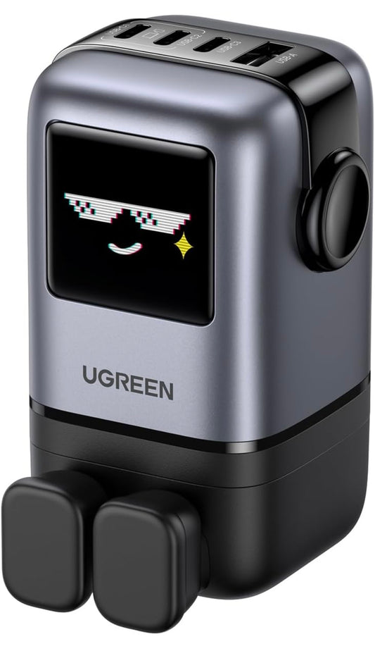 UGREEN UNO 100W USB C Charger 4-Port Nexode 100W GaN,LED Display,Compact Funny Fast Charger Type C Power