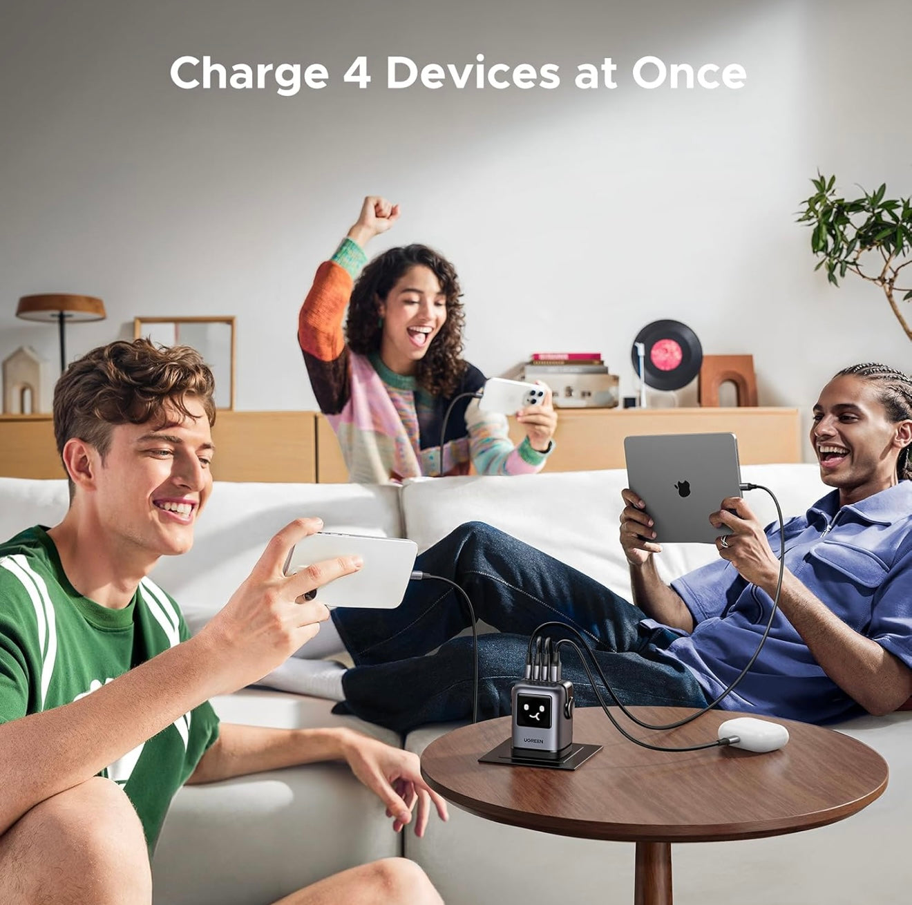 UGREEN UNO 100W USB C Charger 4-Port Nexode 100W GaN,LED Display,Compact Funny Fast Charger Type C Power